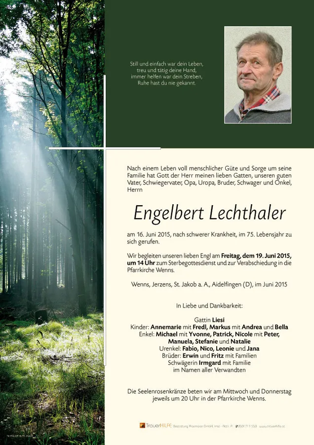 Todesnachricht HLM Lechthaler Engelbert
