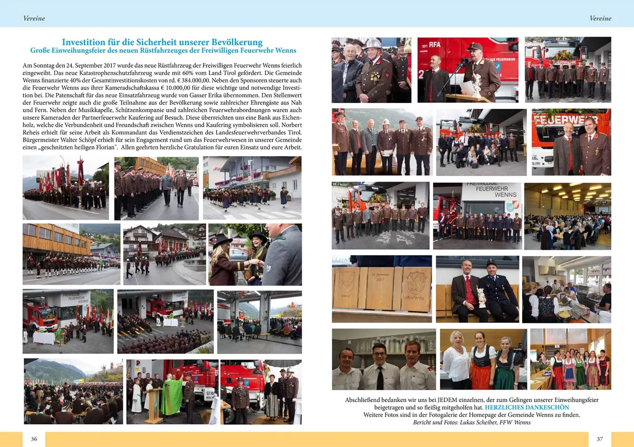 Heutiger Bericht in der Tiroler Tageszeitung und in der aktuellen Ausgabe der Wenner Gemeindezeitung mit vielen Fotos (Titelbild und Seite 36/37)