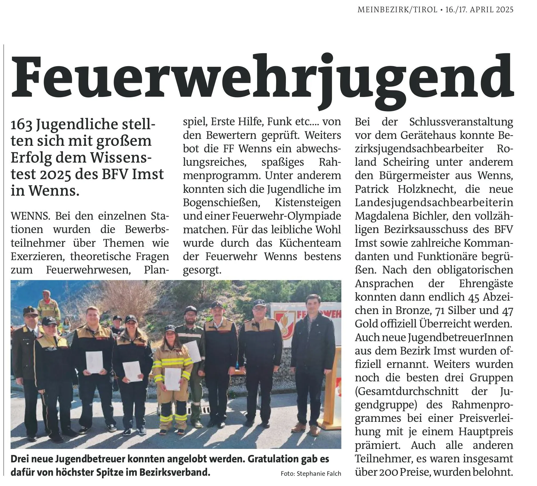 Regionale Medien berichten über den gelungenen Wissenstest 2025 in Wenns