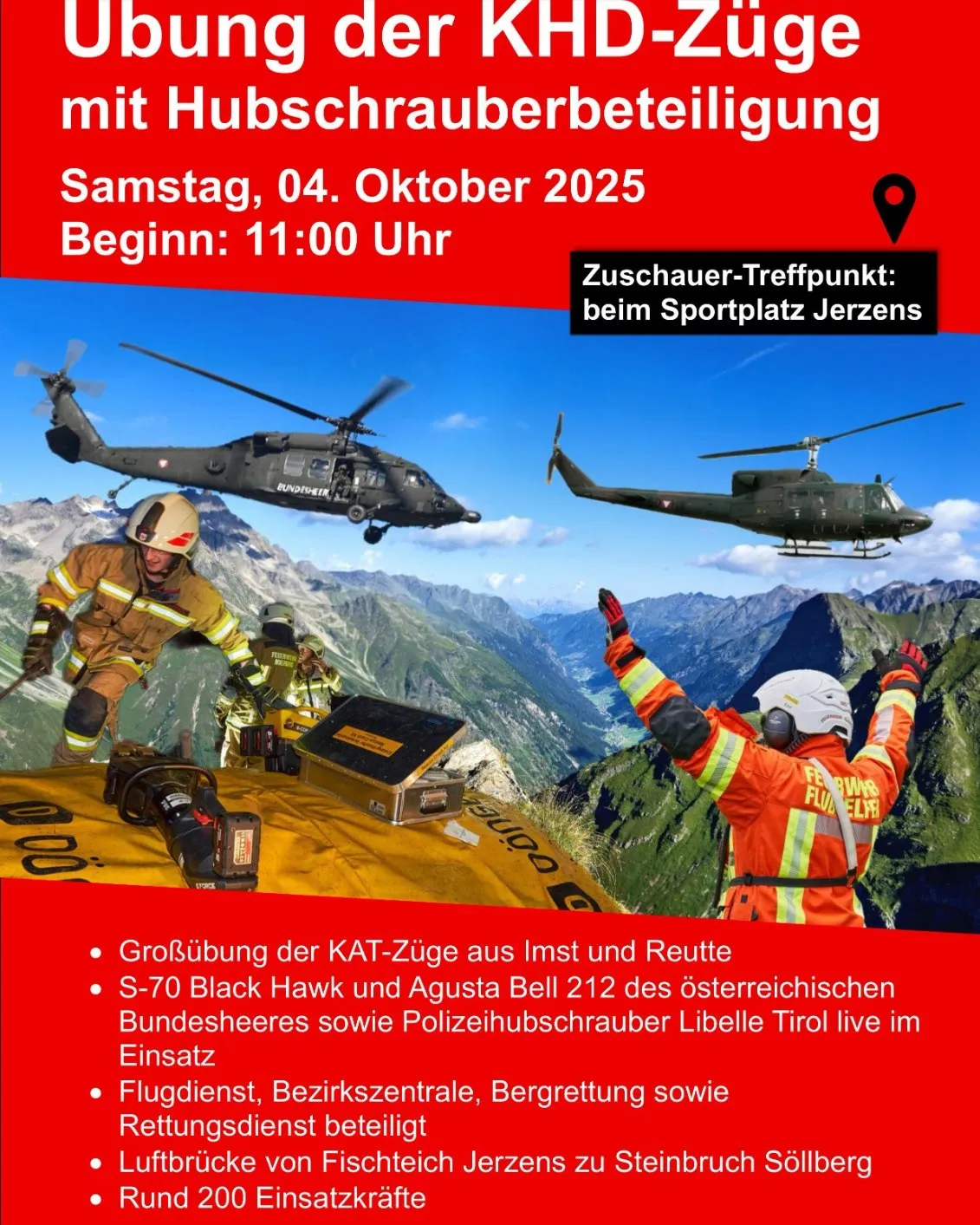 Einladung zur Großübung der KHD-Züge mit Hubschrauberbeteiligung
