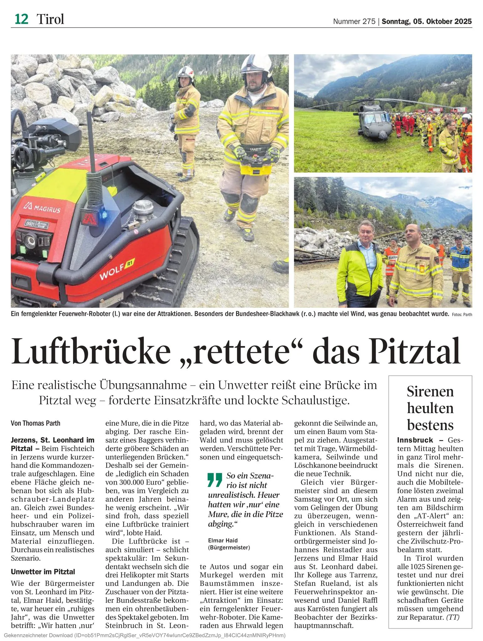 Presseberichte KHD-Übung Pitztal